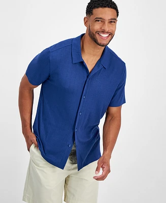 I.n.c. International Concepts Men's Regular-Fit Variegated Ribbed-Knit Button-Down Camp Shirt, Created for Macy's