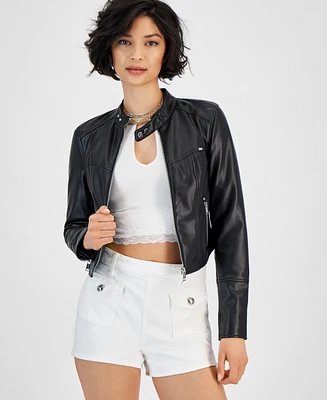Guess Women's Anita Faux-Leather Zip-Cuff Jacket