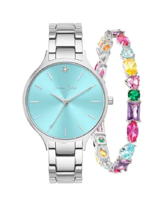 Jessica Carlyle Women's Quartz Silver-Tone Alloy Bracelet Watch 36mm Gift Set