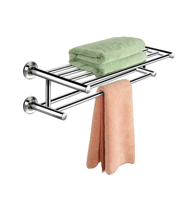 Wall Mounted Towel Rack Bathroom Hotel Rail Holder Storage Shelf Stainless Steel