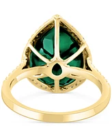 Effy Green Onyx (7-5/8 ct. t.w.) & Diamond (3/8 ct. t.w.) Pear Halo Ring in 14k Gold