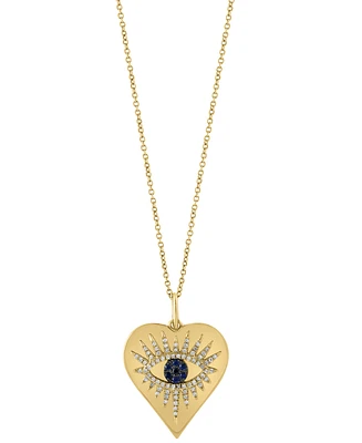 Effy Sapphire (1/20 ct. t.w.) & Diamond (1/4 ct. t.w.) Evil Eye Heart 18" Pendant Necklace in 14k Gold