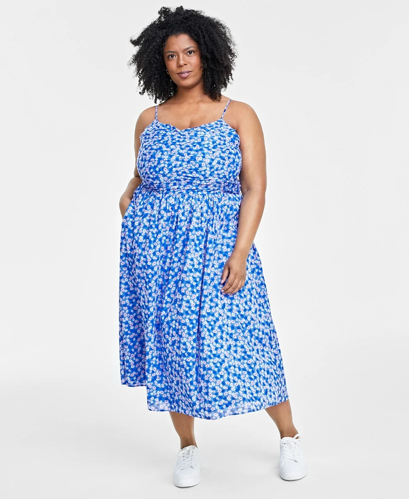 On 34th Trendy Plus Floral-Print Ruched Corset Midi Dress, Created for Macy's