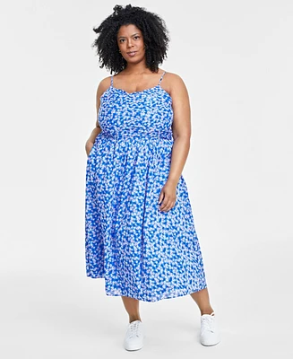 On 34th Trendy Plus Floral-Print Ruched Corset Midi Dress, Created for Macy's