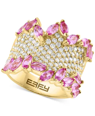 Effy Pink Sapphire (3-1/4 ct. t.w.) & Diamond (1-3/8 ct. t.w.) Pave Statement Ring in 14k Gold