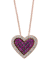 Effy Ruby (3/8 ct. t.w.) & Diamond (1/3 ct. t.w.) Heart Halo Cluster 18" Pendant Necklace in 14k Rose Gold