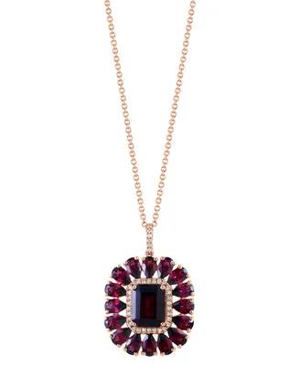 Effy Rhodolite (7-1/5 ct. t.w.) & Diamond (1/6 ct. t.w.) Halo 18" Pendant Necklace in 14k Rose Gold