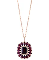 Effy Rhodolite (7-1/5 ct. t.w.) & Diamond (1/6 ct. t.w.) Halo 18" Pendant Necklace in 14k Rose Gold