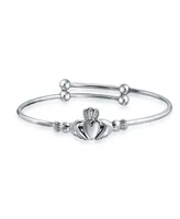 Bling Jewelry Bff Irish Lovers Heart Friendship Claddagh Bracelet Bangle For Women Small Wrists 6.5 Inch Oxidized Sterling Silver Adjustable