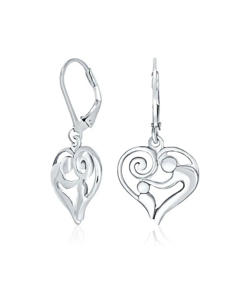 Bling Jewelry Heart Shaped Mother Loving Shaped Lever back Dangle Earrings For Women For New Mother Oxidized Sterling Silver