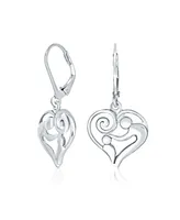 Bling Jewelry Heart Shaped Mother Loving Shaped Lever back Dangle Earrings For Women For New Mother Oxidized Sterling Silver