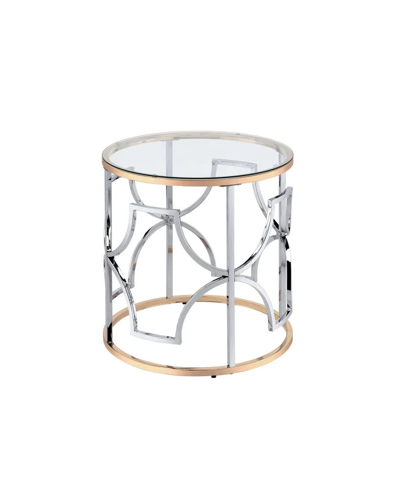 Furniture of America 23" Metal, Glass Camille Modern Round Glass Top End Table