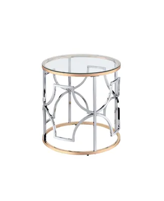 Furniture of America 23" Metal, Glass Camille Modern Round Glass Top End Table