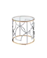 Furniture of America 23" Metal, Glass Camille Modern Round Glass Top End Table