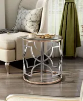 Furniture of America 23" Metal, Glass Camille Modern Round Glass Top End Table