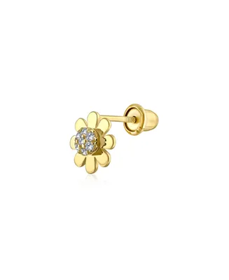Bling Jewelry Tiny Petite Cz Accent Dainty Real 14K Yellow Gold Sunflower Daisy Flower Cartilage Ear Lobe Stud Earrings Helix Secure Clutch Screw back