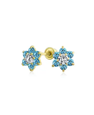 Bling Jewelry Tiny Aqua Blue Cz Flower Stud Earrings For Women For Cubic Zirconia Aqua 14K Gold Screw back