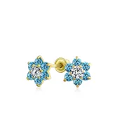 Bling Jewelry Tiny Aqua Blue Cz Flower Stud Earrings For Women For Cubic Zirconia Aqua 14K Gold Screw back