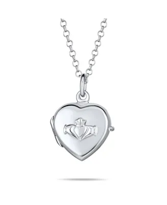 Bling Jewelry Dainty Irish Religious Heart Bff Celtic Holding Hands Claddagh Locket Teens Necklace Photo Holder Keep Sake Pictures FrameSterling Silve