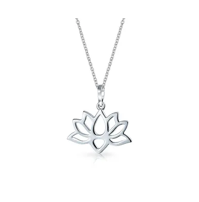 Bling Jewelry Lotus Flower Blossom Cut Out Pendant Necklace For Women For For Yogi Sterling Silver With Chain