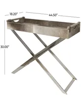 Rosemary Lane 45" x 18" x 30" Leather Tray Diagonal Silver-Tone Legs and Handles Accent Table
