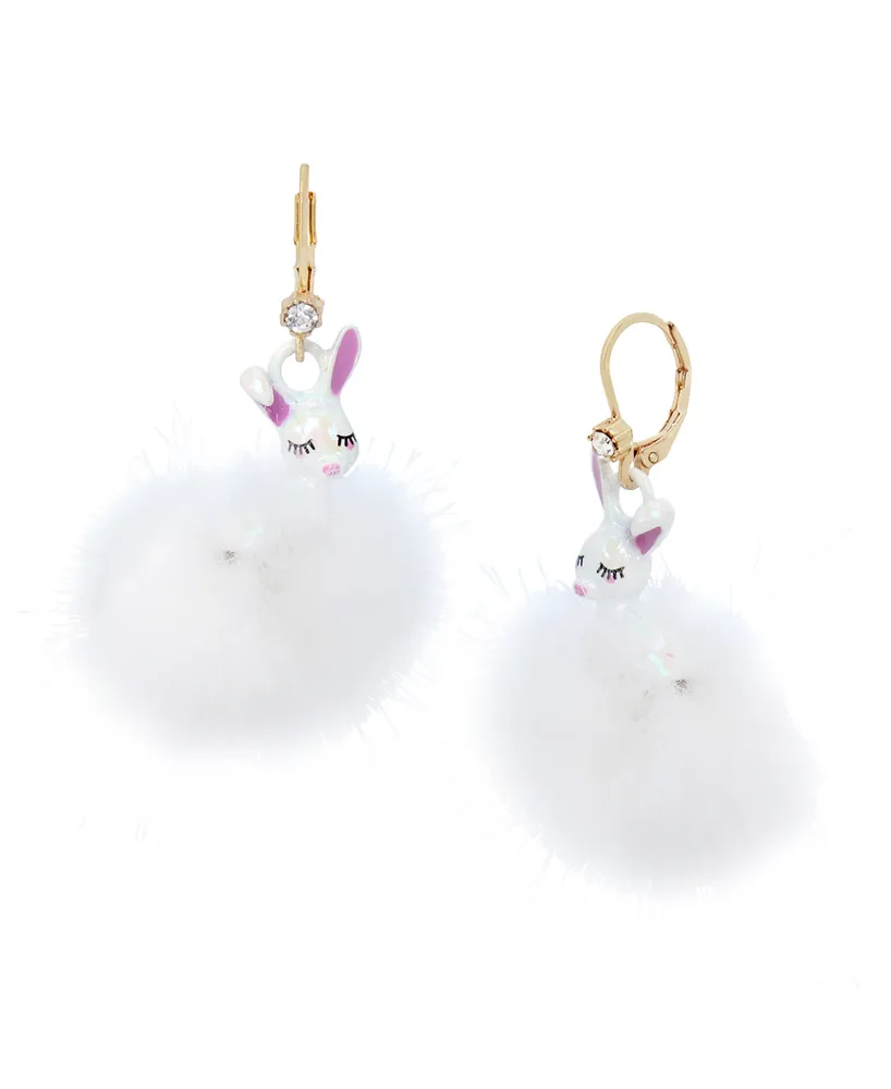 Betsey Johnson Faux Stone Bunny Pom Pom Drop Earrings