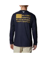 Men's Columbia Navy West Virginia Mountaineers Terminal Shot Omni-Shade Omni-Wick Long Sleeve T-shirt