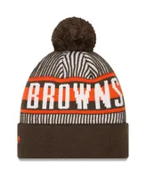 Men's New Era Brown Cleveland Browns Striped Cuffed Knit Hat with Pom