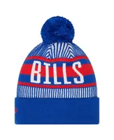 Youth Boys and Girls New Era Royal Buffalo Bills Striped Cuffed Knit Hat with Pom
