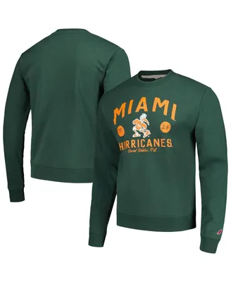 Men's League Collegiate Wear Green Distressed Miami Hurricanes Bendy Arch Essential Pullover Sweatshirt