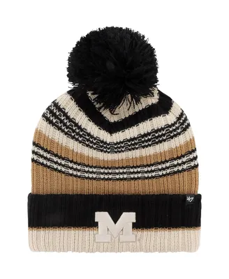 Women's '47 Brand Khaki Michigan Wolverines Barista Cuffed Knit Hat with Pom