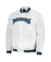 Men's Mitchell & Ness White Minnesota Timberwolves Hardwood Classics Throwback Wordmark Raglan Full-Snap Jacket