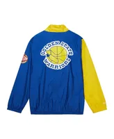 Men's Mitchell & Ness White Distressed Golden State Warriors Hardwood Classics Arched Retro Lined Full-Zip Windbreaker Jacket