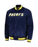 Men's Mitchell & Ness Navy Indiana Pacers Hardwood Classics Throwback Wordmark Raglan Full-Snap Jacket