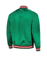 Men's Mitchell & Ness Green Milwaukee Bucks Hardwood Classics Throwback Wordmark Raglan Full-Snap Jacket