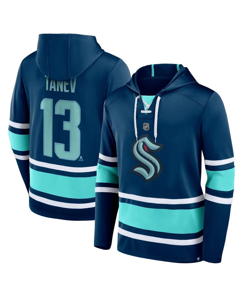 Men's Fanatics Brandon Tanev Deep Sea Blue Seattle Kraken Name and Number Lace-Up Pullover Hoodie