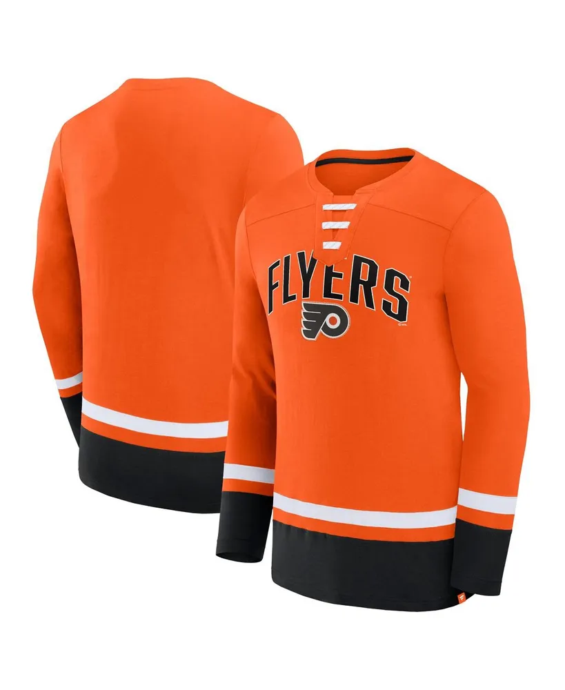 Men's Fanatics Orange Philadelphia Flyers Back Pass Lace-Up Long Sleeve T-shirt