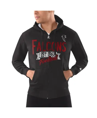 Men's Starter Black Distressed Atlanta Falcons Gridiron Classics Post Season Full-Zip Hoodie