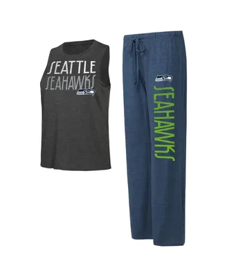 Women's Concepts Sport Navy, Charcoal Distressed Seattle Seahawks Muscle Tank Top and Pants Lounge Set