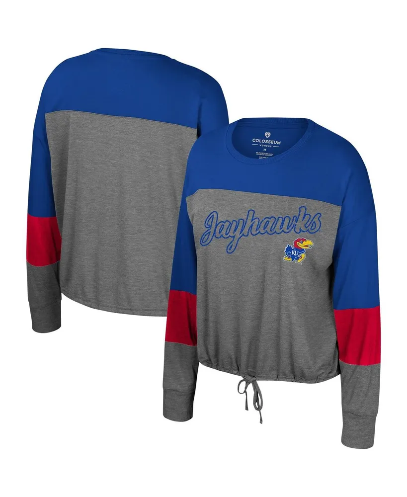 Women's Colosseum Gray Kansas Jayhawks Twinkle Lights Tie Front Long Sleeve T-shirt