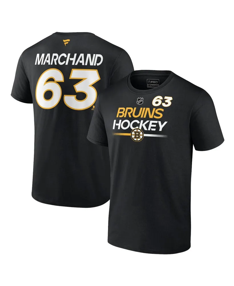 Men's Fanatics Brad Marchand Black Boston Bruins Authentic Pro Prime Name and Number T-shirt