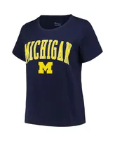 Women's Profile Navy Michigan Wolverines Plus Arch Over Logo Scoop Neck T-shirt