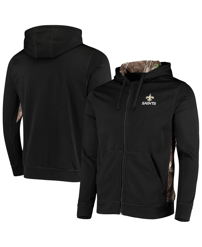 Men's Dunbrooke Black, Realtree Camo New Orleans Saints Decoy Tech Fleece Full-Zip Hoodie