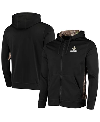 Men's Dunbrooke Black, Realtree Camo New Orleans Saints Decoy Tech Fleece Full-Zip Hoodie