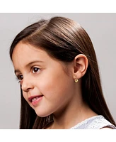 Genevive Radiant Double Heart Halo Drop Leverback Earrings for Kids/Teens in Sterling Silver with 14k Yellow Gold Plating and Red Accents