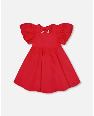 Girl Dress With Bubble Sleeves True Red