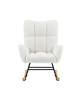 Simplie Fun Off White Teddy Fabric Rocking Chair