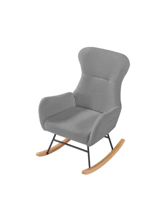 Simplie Fun Grey Teddy Fabric Rocking Chair