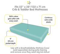 Breathable Baby Cotton Percale Fitted Sheet, For 52" x 28" Crib & Toddler Bed Mattress (2-Pack)