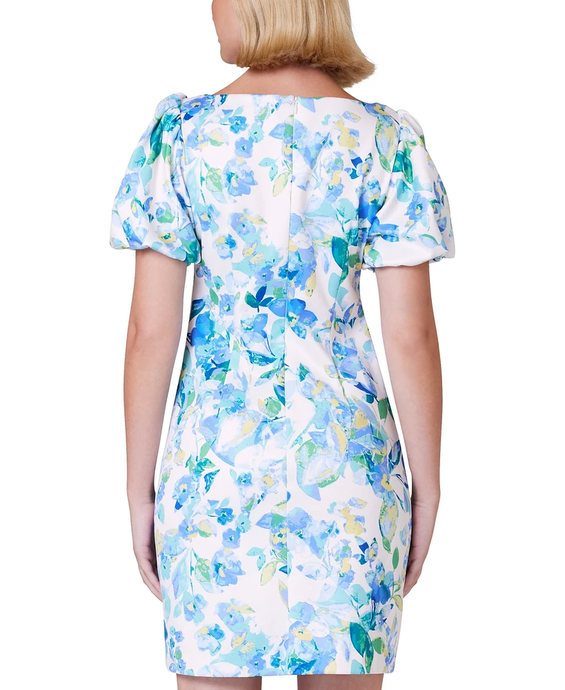 Jessica Howard Petite Printed Scuba Puff-Sleeve Dress